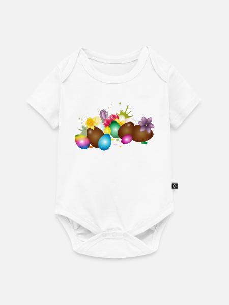 Schoko-Ostereier mit bunten Eiern und Blumen  - Baby Premium Kurzarmbody - Weiß