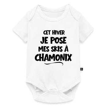 station de ski, skier, skieur - Body à manches courtes Premium Bébé - blanc - Devant