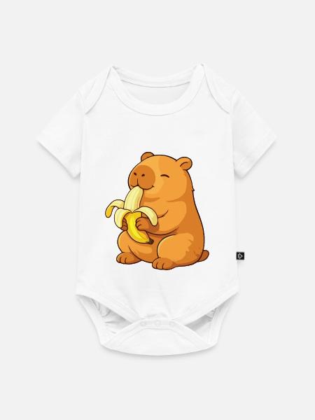 Lächelnder Capybara isst Banane - Baby Premium Kurzarmbody - Weiß