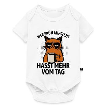 Katze - Wer früh aufsteht hasst mehr vom Tag - Baby Premium Kurzarmbody - Weiß - Vorne