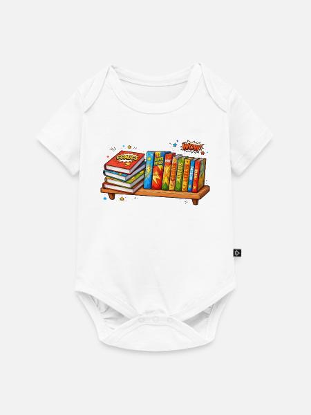 Regal mit Büchern Comic Cartoon Stil - Baby Premium Kurzarmbody - Weiß