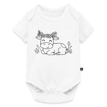 Cute Cow Floral Wreath Boho Outline - Baby Premium short-sleeve bodysuit - white - Front