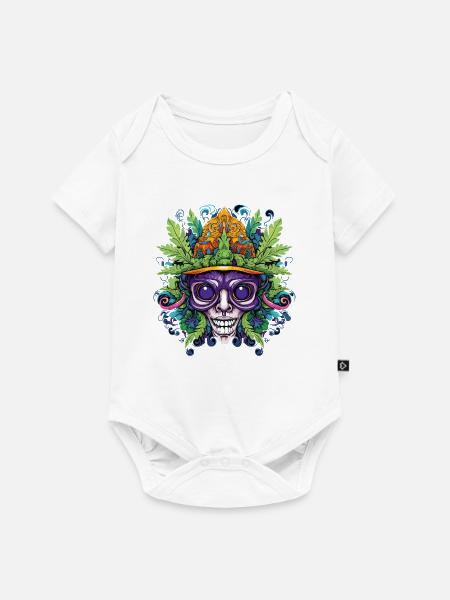 Psychedelischer Schädel mit Blattkrone - Baby Premium Kurzarmbody - Weiß