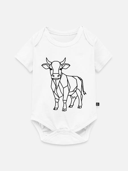 Geometrische Kuh Low Poly Outline - Baby Premium Kurzarmbody - Weiß