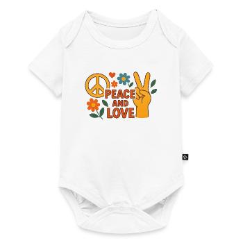 Peace and Love Retro Floral - Baby Premium Kurzarmbody - Weiß - Vorne