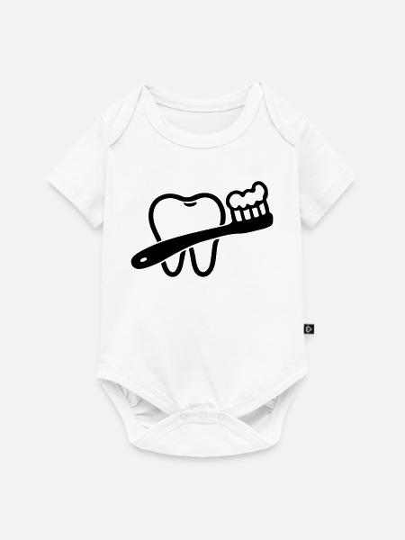 Zahn mit Zahnbürste Symbol Schwarz - Baby Premium Kurzarmbody - Weiß