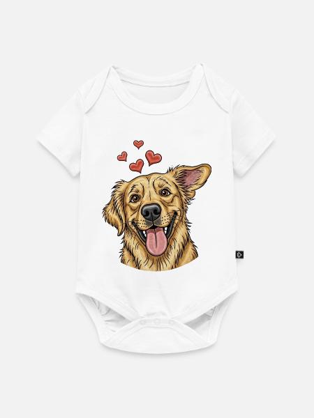 Fröhlicher Hund mit Herzen - Baby Premium Kurzarmbody - Weiß