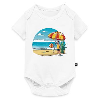 Beach vacation cartoon with umbrella - Baby Premium short-sleeve bodysuit - white - Front