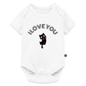 Adorable Chat Noir Rétracte Nœud Rose Rose Valentine - Body à manches courtes Premium Bébé - blanc - Devant