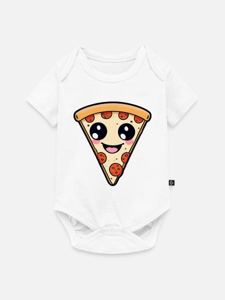Kawaii Pizza Scheibe - Baby Premium Kurzarmbody - Weiß