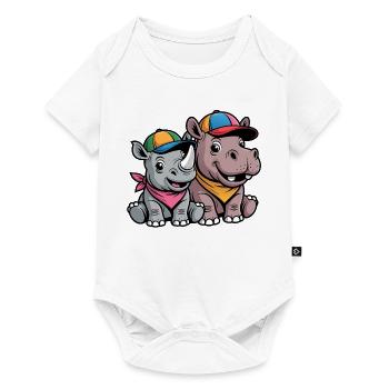 Funny Baby Rhino & Hippo – Cute Animal Duo - Baby Premium short-sleeve bodysuit - white - Front