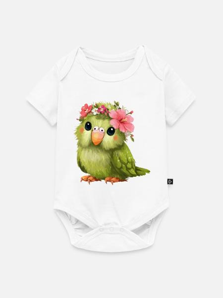 Blütenkranz Papagei - Baby Premium Kurzarmbody - Weiß
