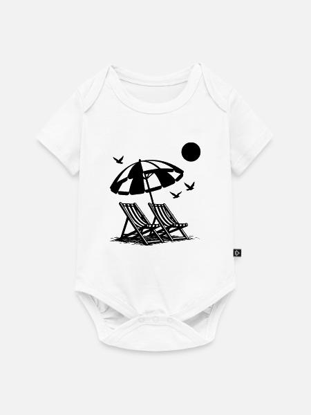 Strandurlaub mit Liegestühlen unter Sonnenschirm - Baby Premium Kurzarmbody - Weiß