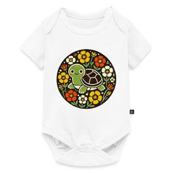Tiny Turtle Amid Floral Circle - Baby Premium short-sleeve bodysuit - white - Front