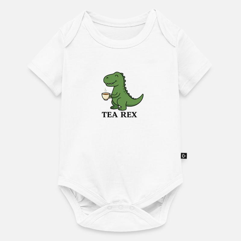 Tea Rex Dino mit Tee - Baby Premium Kurzarmbody - Weiß
