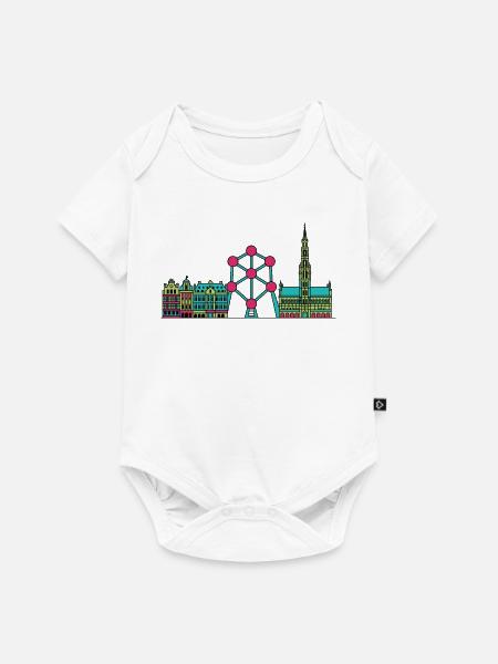 Brüsseler Stadtsilhouette Atomium Moderne Linienkunst - Baby Premium Kurzarmbody - Weiß