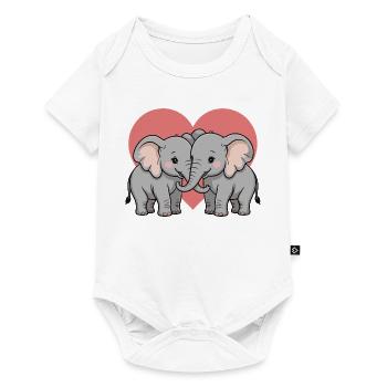 Elefant Paar Herz - Baby Premium Kurzarmbody - Weiß - Vorne