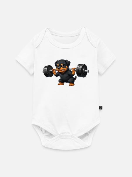 Rottweiler Gewichtheber Barbell Training Workout - Baby Premium Kurzarmbody - Weiß