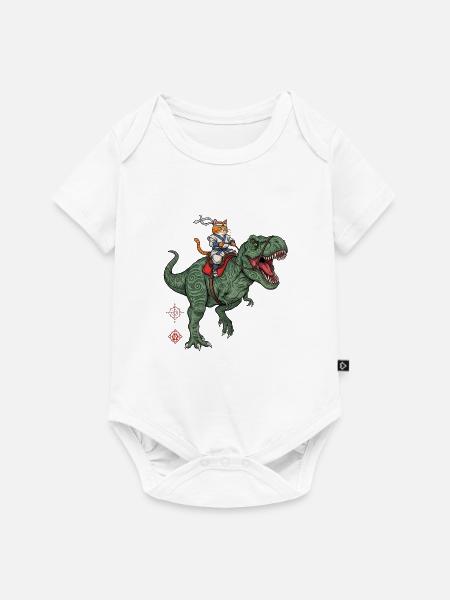 Katzenritter auf Dinosaurier - Baby Premium Kurzarmbody - Weiß