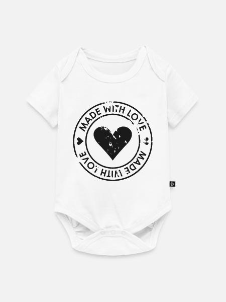 Mit Liebe angefertigtes Herz-Stempel - Baby Premium Kurzarmbody - Weiß