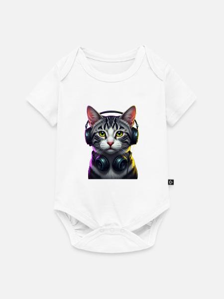KatzenDJ Neon Kopfhörer Music lover cat - Baby Premium Kurzarmbody - Weiß