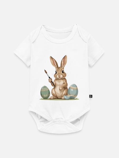 Osterhase mit Pinsel - Baby Premium Kurzarmbody - Weiß