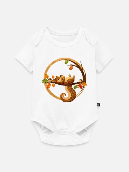 Schlafendes Eichhörnchen im Herbstkreis - Baby Premium Kurzarmbody - Weiß