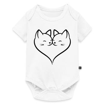 Cat Heart Love Line Art | Cute Romantic Cats Duo - Baby Premium short-sleeve bodysuit - white - Front