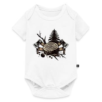 Motif de bûcheron avec tronc d’arbre et haches - Body à manches courtes Premium Bébé - blanc - Devant