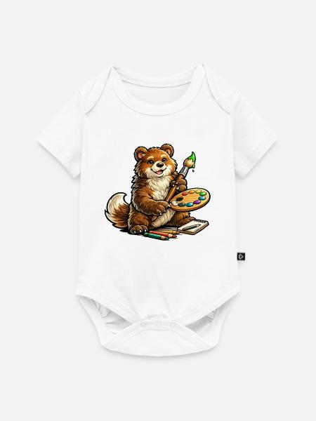 Bär mit Farbpalette Kunst - Baby Premium Kurzarmbody - Weiß