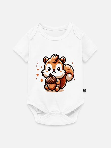 Süßes Eichhörnchen mit Herz-Eichel - Baby Premium Kurzarmbody - Weiß