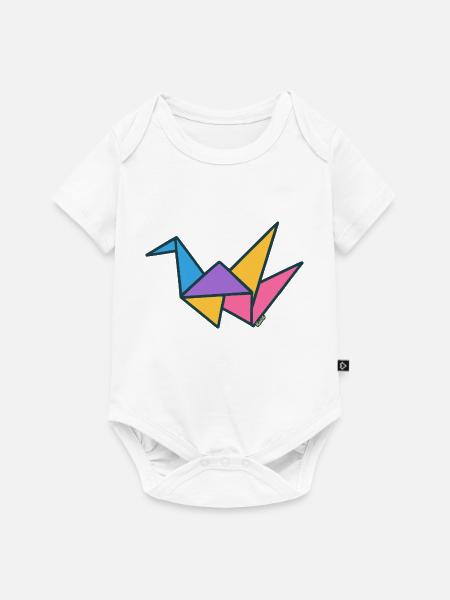 Bunter Origami-Kranich - Baby Premium Kurzarmbody - Weiß