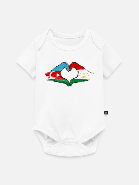 Aserbaidschan Tadschikistan Flaggenherz - Baby Premium Kurzarmbody - Weiß