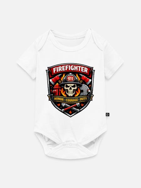 Feuerwehr Abzeichen Schädel Flammen - Baby Premium Kurzarmbody - Weiß