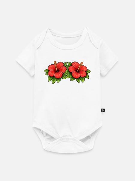 Doppel Hibiskus Tropen Muster - Baby Premium Kurzarmbody - Weiß