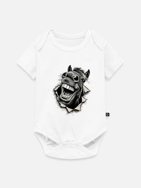 Popkultur Pferd – Grinsend Twotone Illustration - Baby Premium Kurzarmbody - Weiß