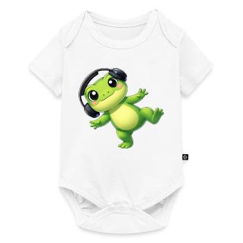 Cute frog toad toad with headphones dancing tech - Baby Premium short-sleeve bodysuit - white - Front