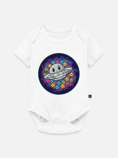 Kuscheliges UFO mit Sternenzauber - Baby Premium Kurzarmbody - Weiß