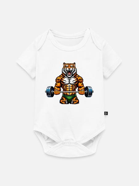 Starker Fitter-Tiger Illustration - Baby Premium Kurzarmbody - Weiß