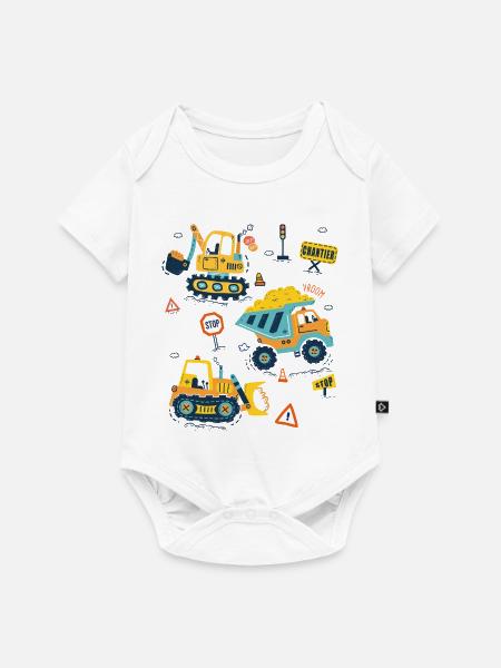 Baumaschinen, niedlicher Baggerfahrer - Baby Premium Kurzarmbody - Weiß