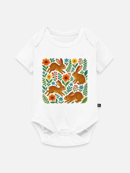 Aquarellkaninchen in Blühen - Baby Premium Kurzarmbody - Weiß