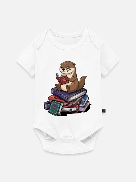 Bücherwurm-Otter-Tier-Lesen-Bücher Kunst - Baby Premium Kurzarmbody - Weiß