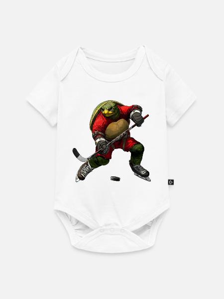 Schildkröten Eishockey - Baby Premium Kurzarmbody - Weiß