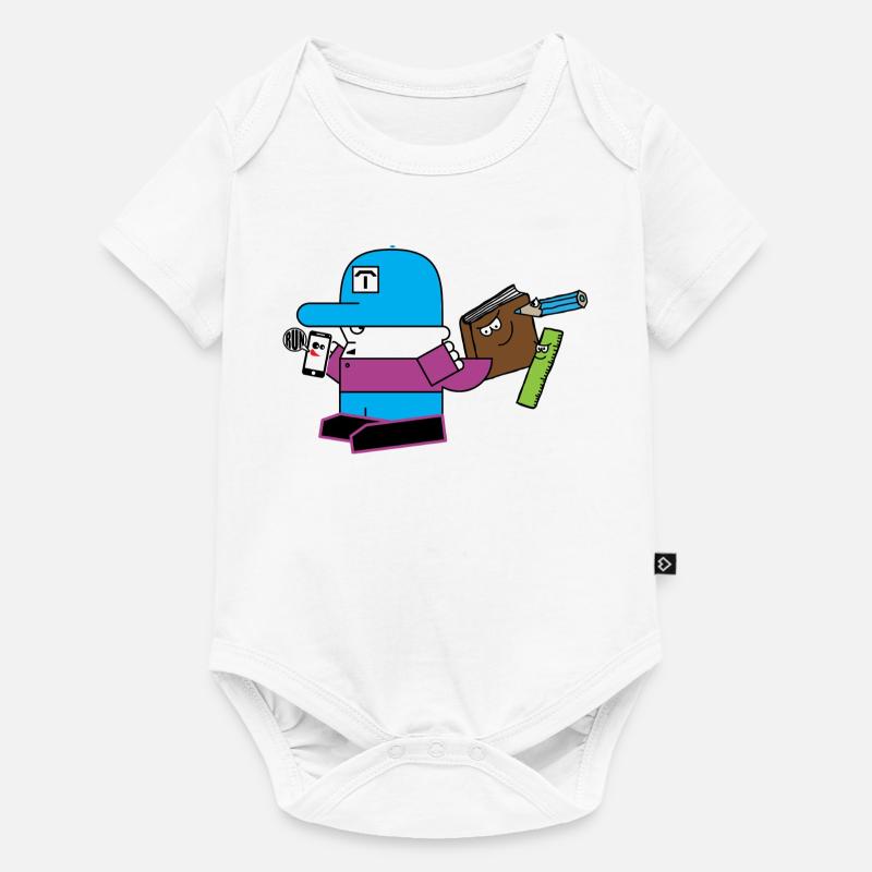 Blaues Maskottchen mit Schreibwaren-Sidekick - Baby Premium Kurzarmbody - Weiß