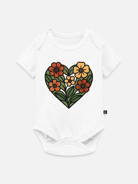 Herz aus Blumenmuster - Baby Premium Kurzarmbody - Weiß