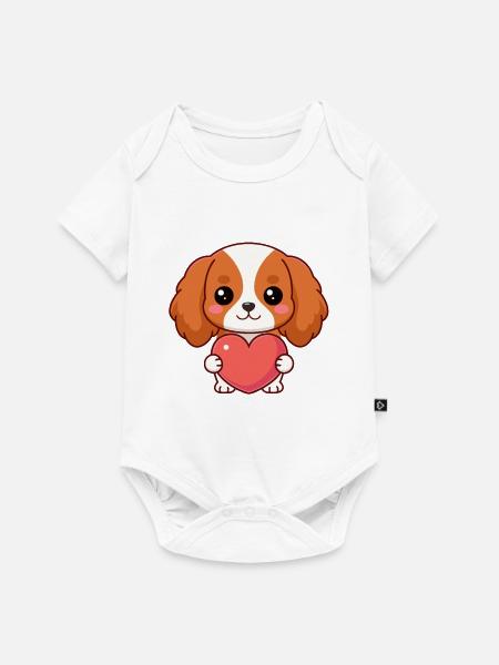 Süßer Hund mit rosa Herz - Baby Premium Kurzarmbody - Weiß