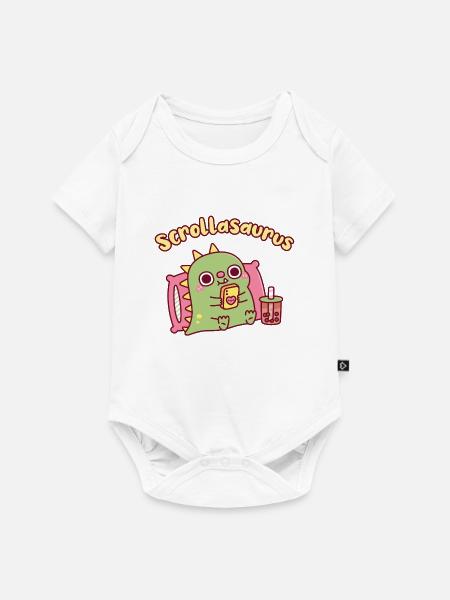 Niedlicher Scrollasaurus-Dinosaurier scrollt auf dem Handy - Baby Premium Kurzarmbody - Weiß