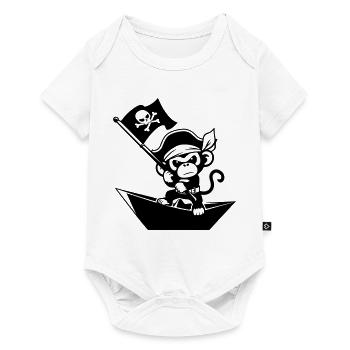 Singe pirate dans un bateau en papier - Body à manches courtes Premium Bébé - blanc - Devant