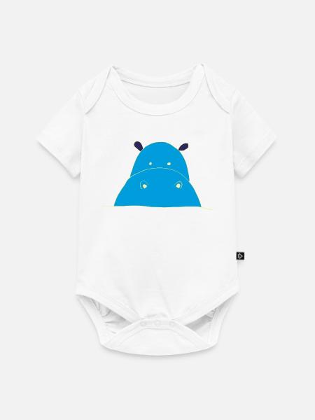 Blauer Hippo nilpferd - Baby Premium Kurzarmbody - Weiß