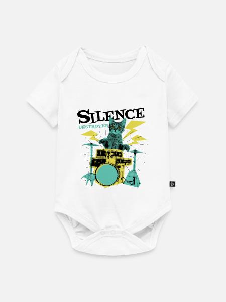 Katze Drummer - Baby Premium Kurzarmbody - Weiß